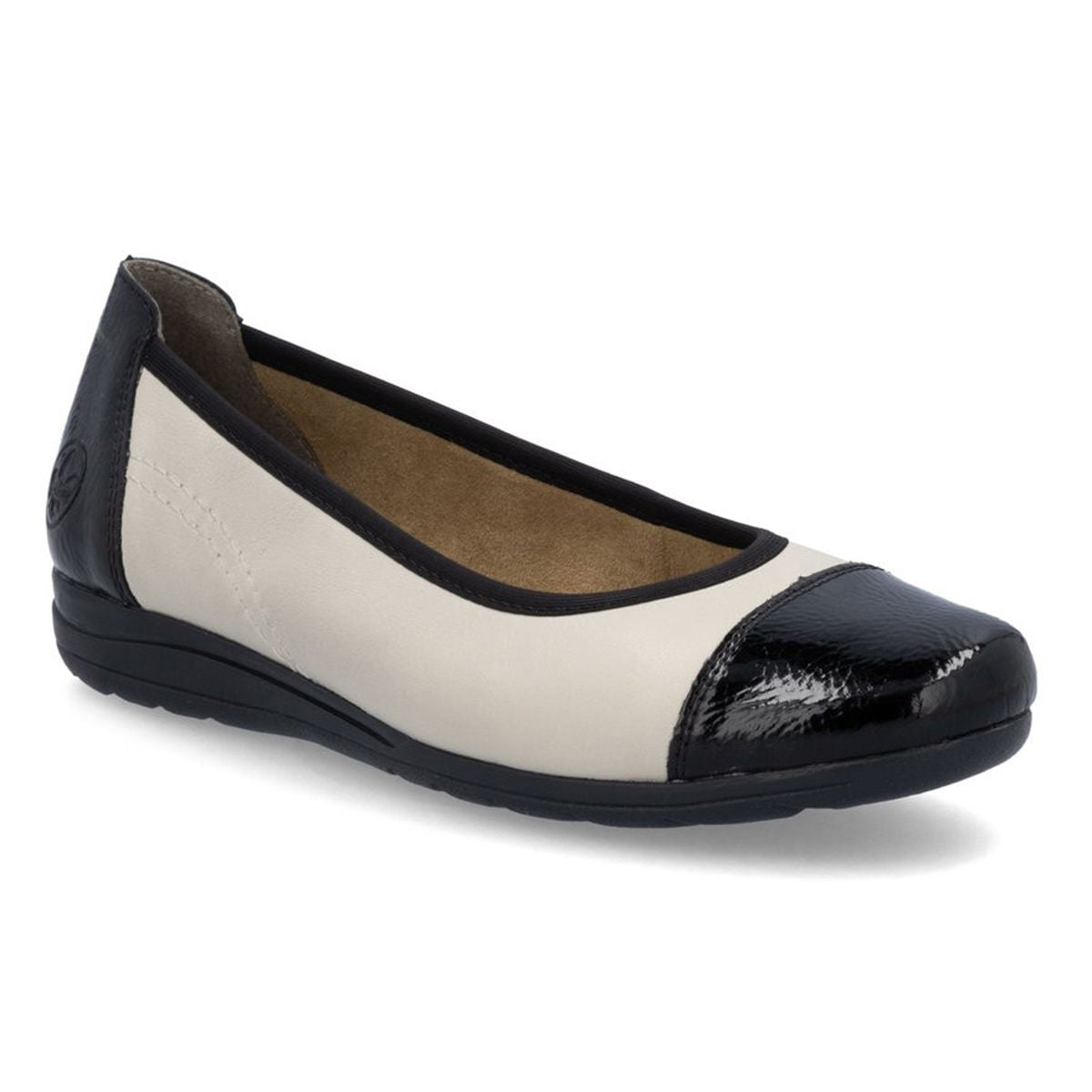 Rieker two tone ballerina flat in black/cream style # L9351-80