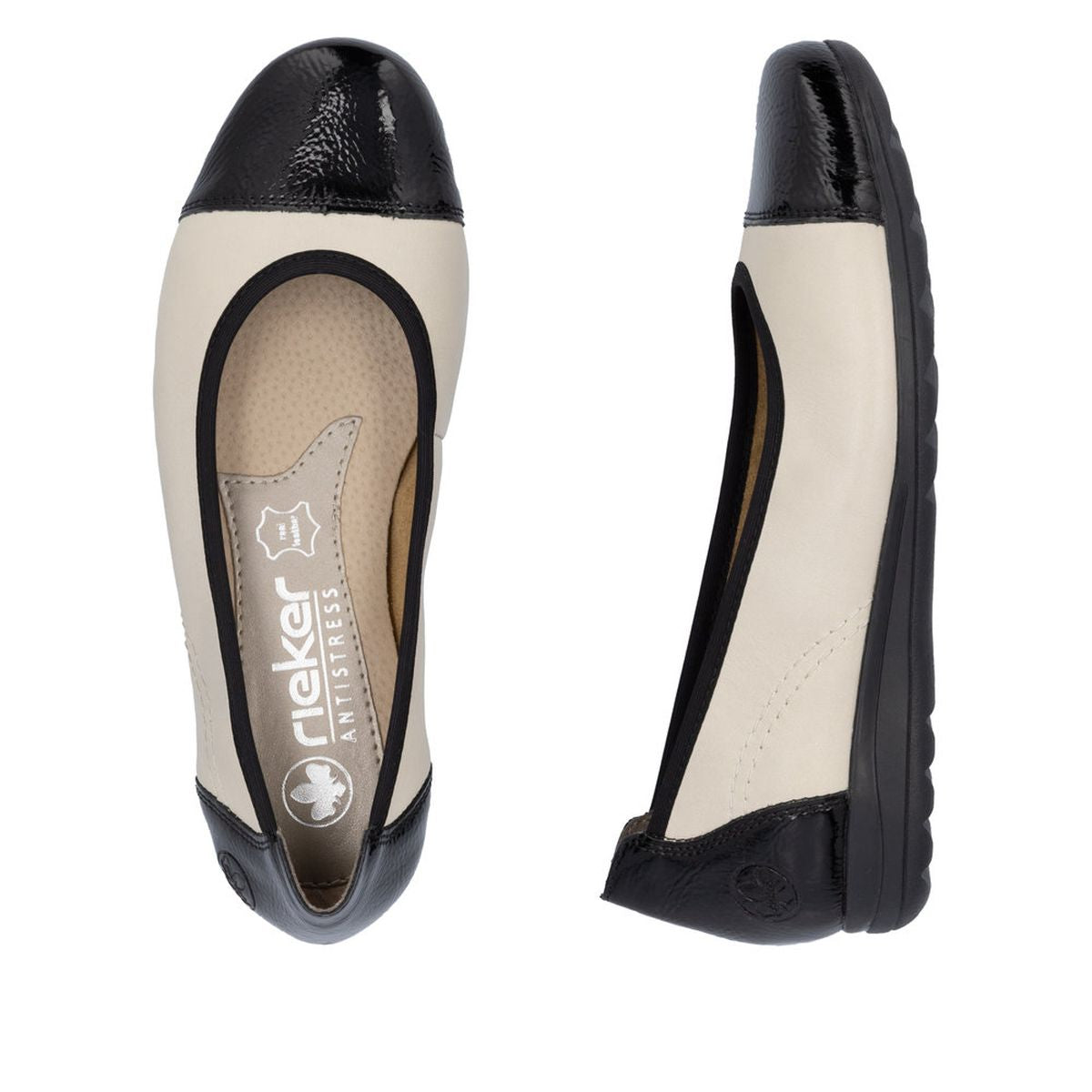 Rieker L9351-80 Women's Two Tone Ballerina Largo Black/Cream