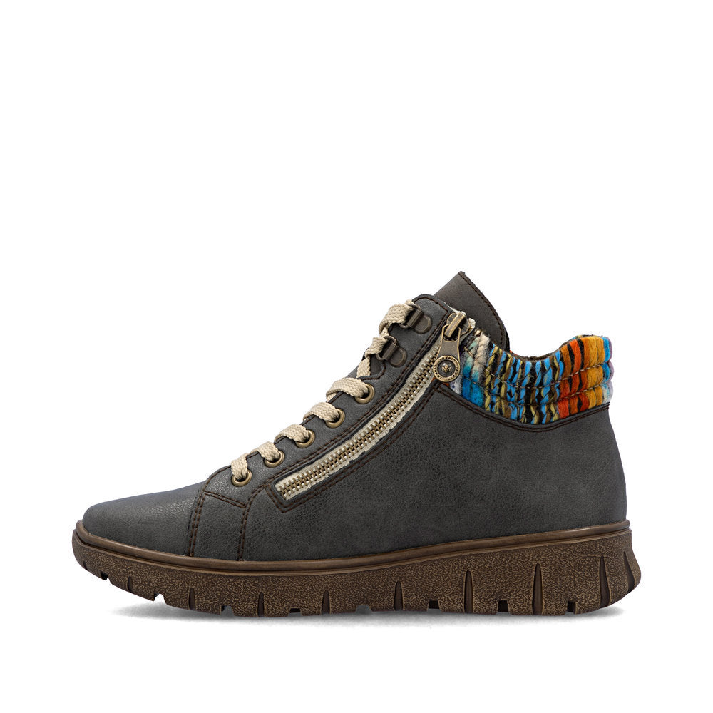 Rieker N1305 Lace Up Boots in Gray