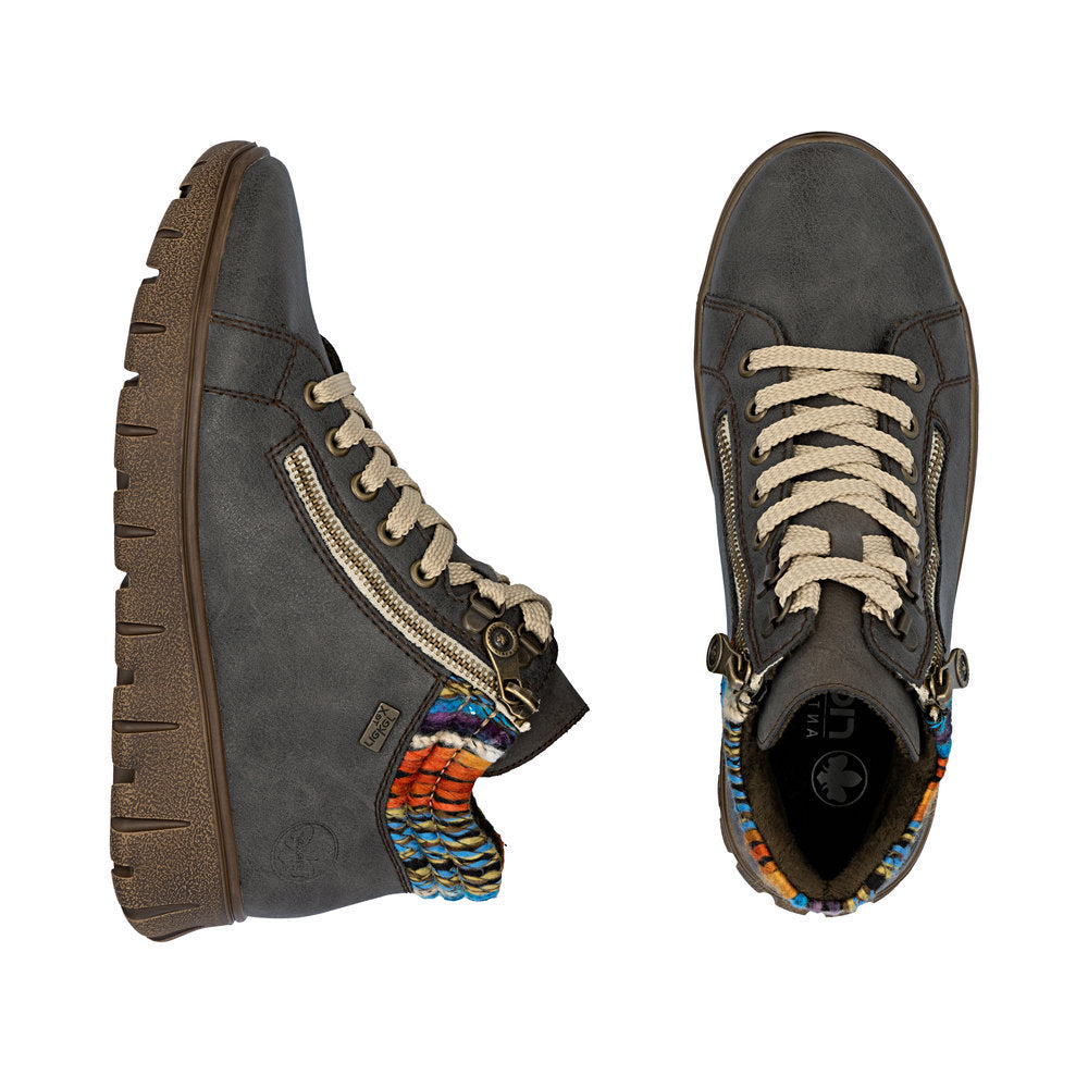 Rieker N1305 Lace Up Boots in Gray