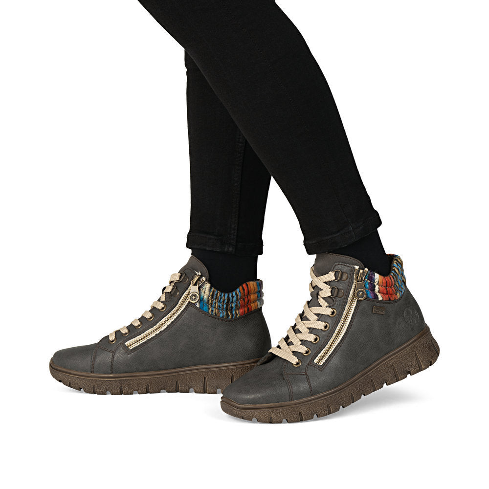 Rieker N1305 Lace Up Boots in Gray