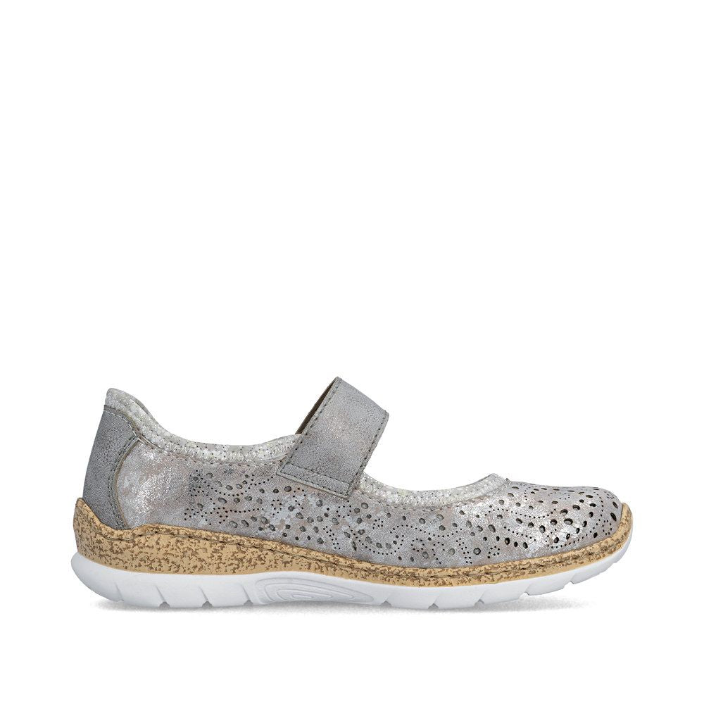 Rieker N4299 Mary Jane Casual Shoe in Metallic