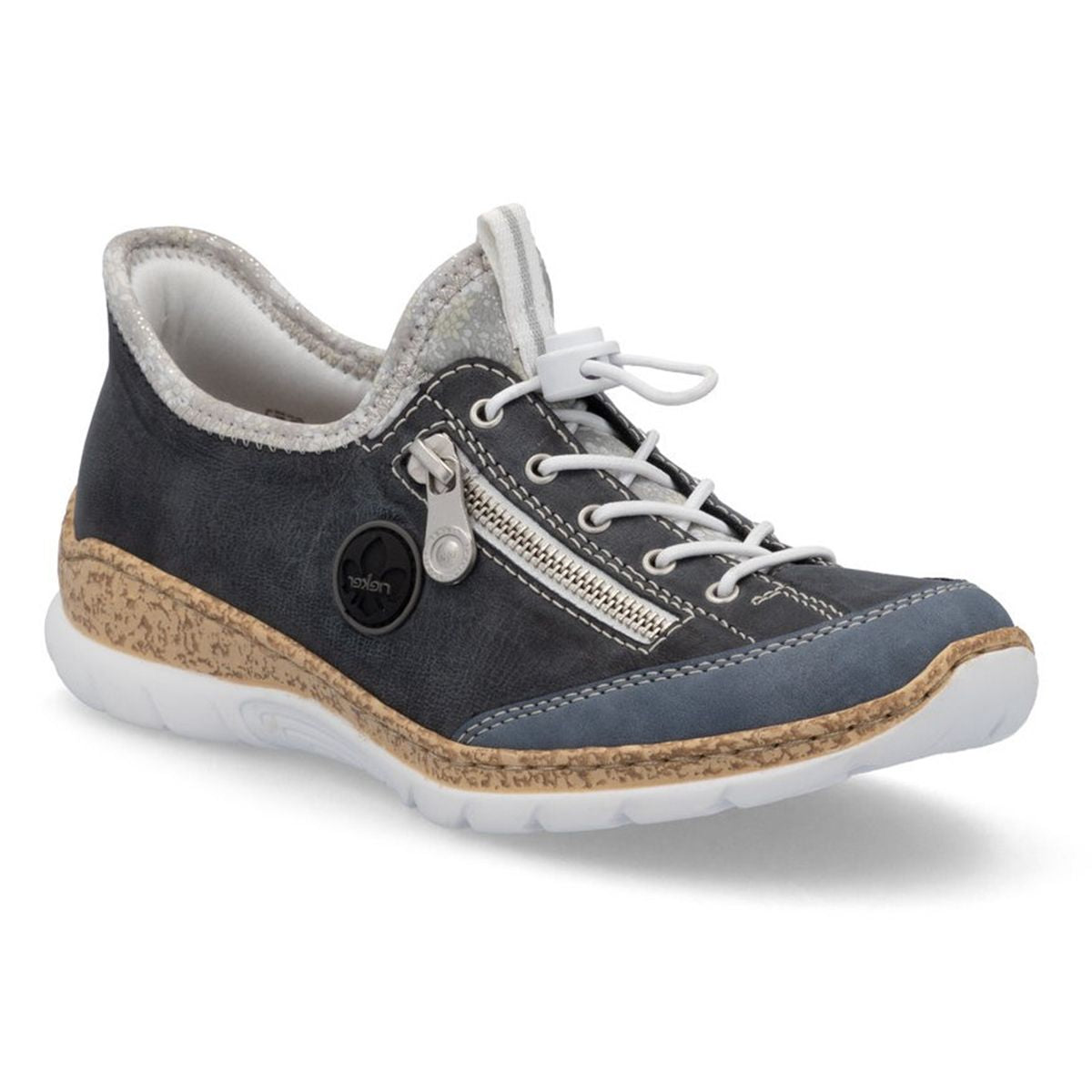 Rieker N42F2-14 Nabukino shoe side view in light blue and silverflower