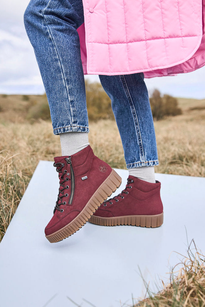 Rieker Y6104 Lace Up Boots in Red