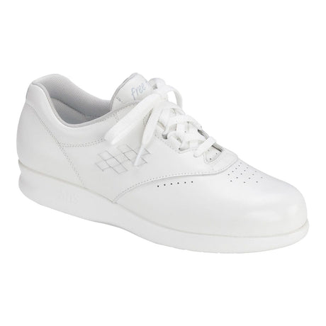 White SAS Free Time women’s walking shoe with lace-up closure, cushioned sole, breathable upper, and ergonomic design, side profile showing comfort features. Style #0083-049