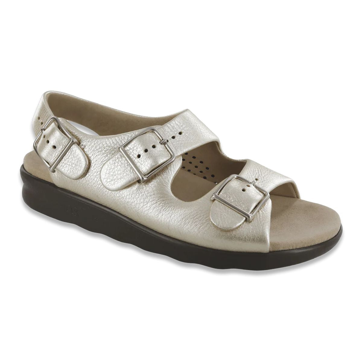 SAS Relaxed women’s heel strap sandal in sunbeam yellow with soft cushioned leather straps, adjustable closures, and a 1.125-inch heel for cheerful, comfortable warm-weather wear. Style #1760-089