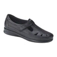 SAS Roamer women’s slip-on loafer in black leather with an adjustable strap, stylish cutout details, and a removable cushioned footbed on a 1.125-inch heel. Style #2190-013