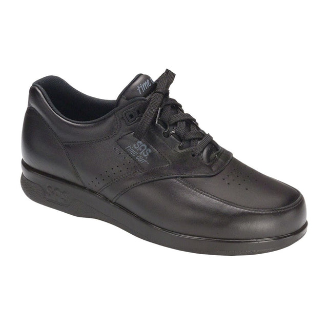 SAS Time Out men’s lace-up walking shoe in smooth black leather with hand-laced detailing, padded lining, removable CoolSTEP™ footbed, and 1.25-inch heel for lasting comfort. Style #0091-068
