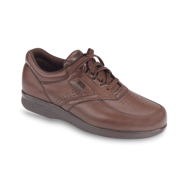 SAS Time Out men’s lace-up walking shoe in rich walnut brown leather with hand-laced detailing, padded lining, removable CoolSTEP™ footbed, and 1.25-inch heel for lasting comfort. Style #0091-068