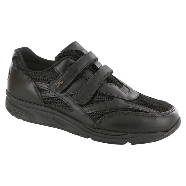 SAS TMV women’s walking shoe in sleek black with leather and mesh upper, dual EZ straps, cushioned flexible sole, and 1.25-inch heel for breathable all-day comfort. Style #2730-0013