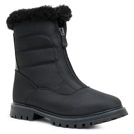 Toe Warmers Alex black waterproof women’s winter boot with soft Milano lining in extra wide fitting.