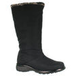 Toe Warmers T10972-B20 A tall black boot with a synthetic upper and a faux fur collar, featuring a short wedge heel