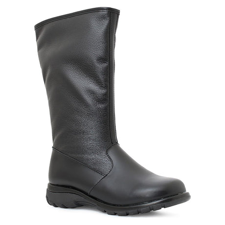 Toe Warmers T08668-B20 A black, high, pull-on boot with a waterproof finish and soft leather texture
