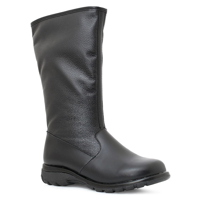 Toe Warmers T08668-B20 A black, high, pull-on boot with a waterproof finish and soft leather texture