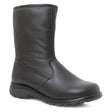 T08665-B20 A black mid-calf waterproof boot with a pull-on design, featuring a smooth and tumbled leather upper and a durable outsole.