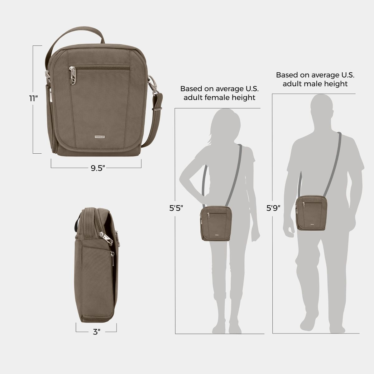 Travelon Unisex Anti-Theft Classic Tour Bag in Hazelnut