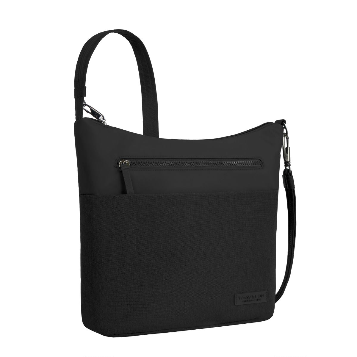 Travelon Unisex Anti-Theft Metro Crossbody in Black with adjustable straps and 5 point anti theft security system. Style: 43414-500