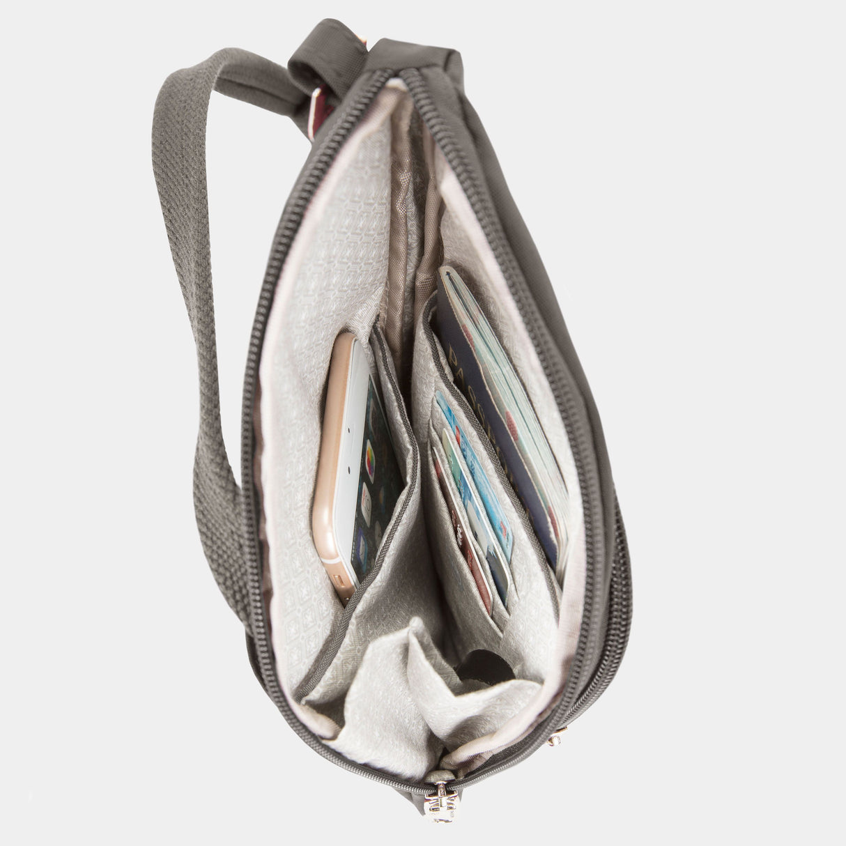Travelon Anti-Theft Essentials Mini Asymmetric Crossbody in Smoke