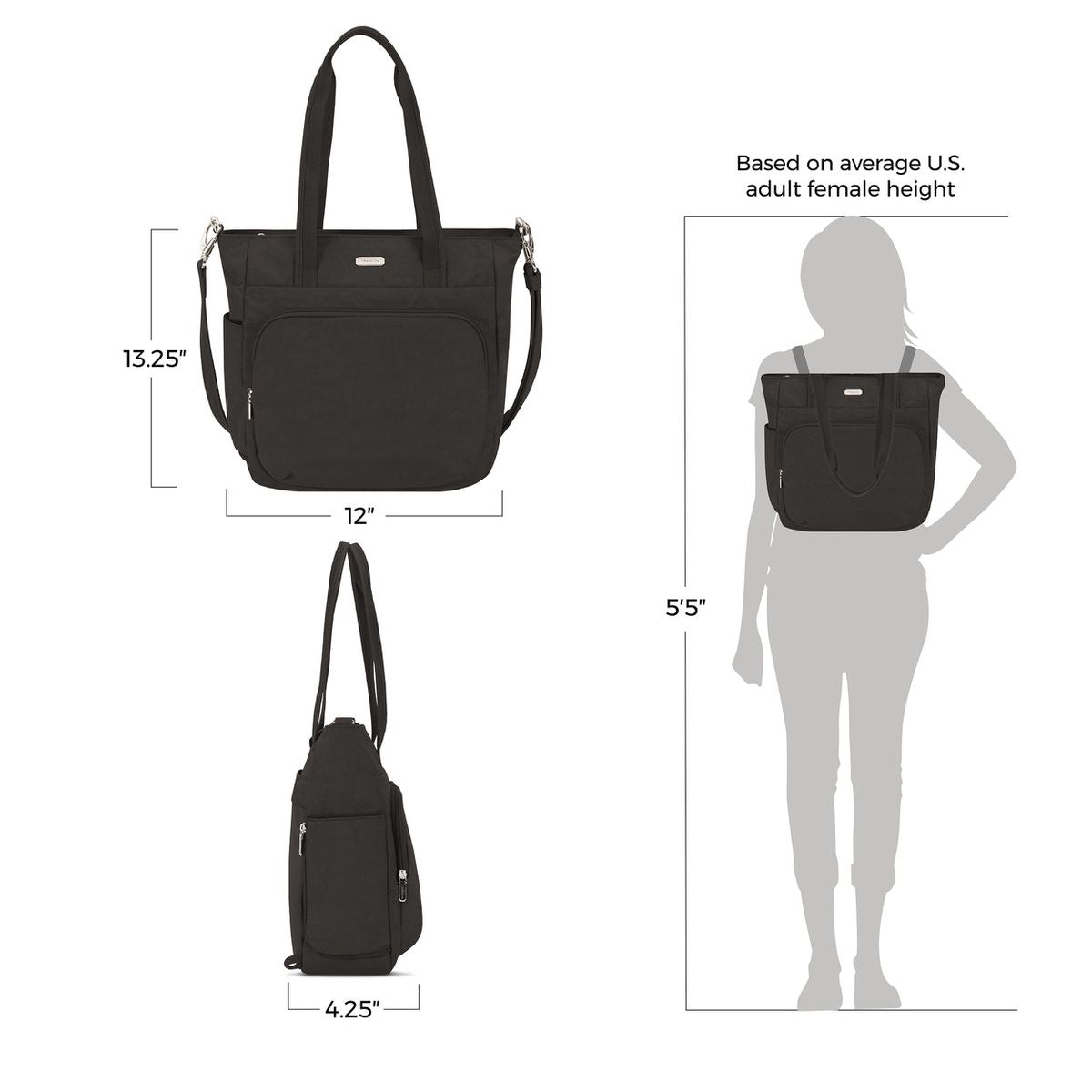 Anti-Theft Essentials Convertible Backpack Tote Black