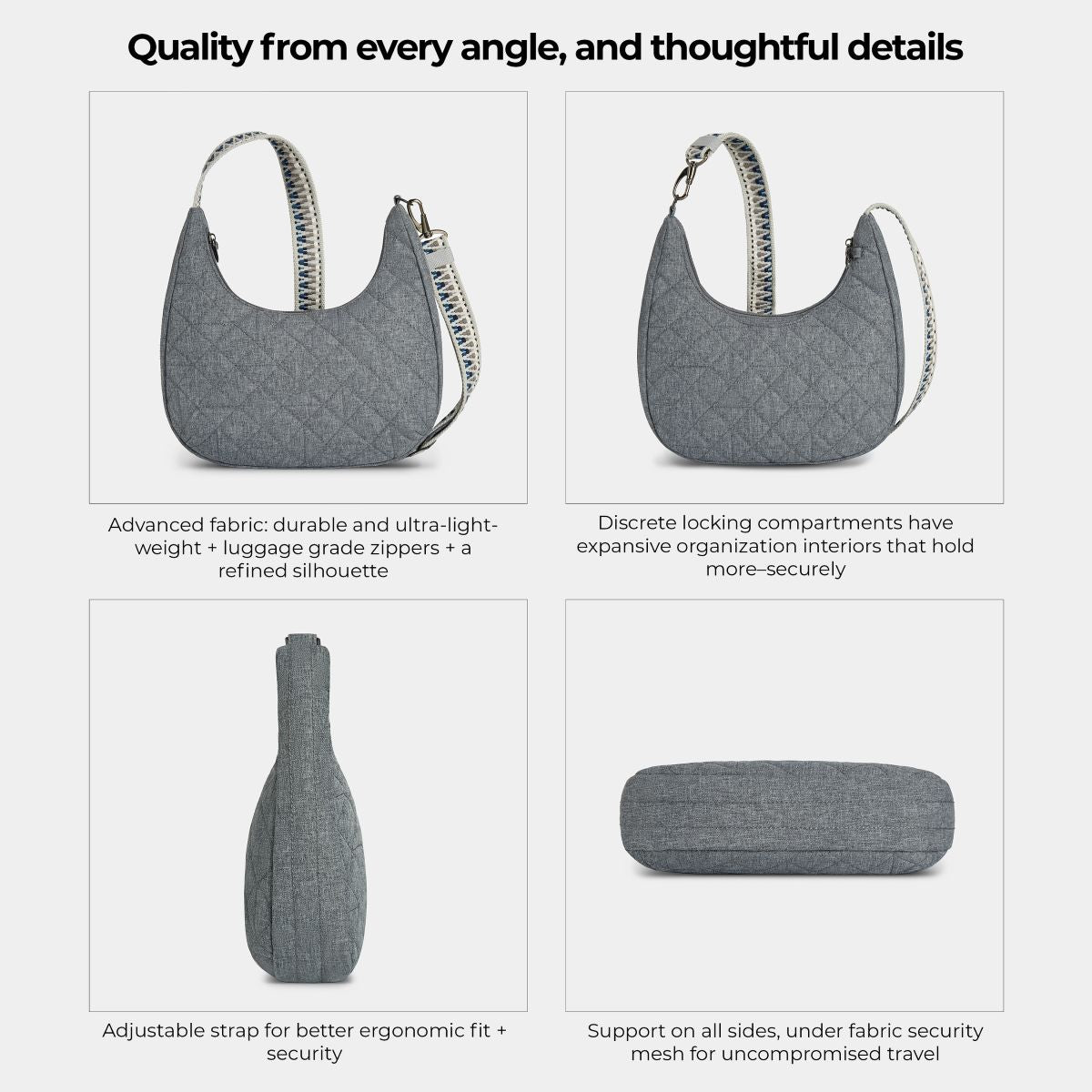 Travelon Woman's Anti-Theft Boho Slouchy Crossbody in Grey