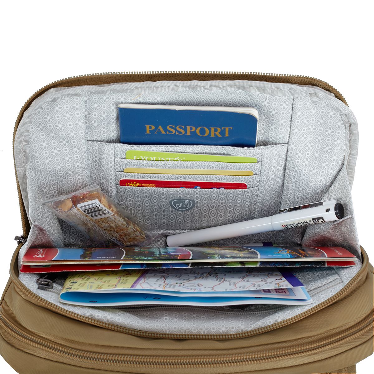 Travelon Women's Runways Anti-Theft Double Compartment Crossbody in Latte
