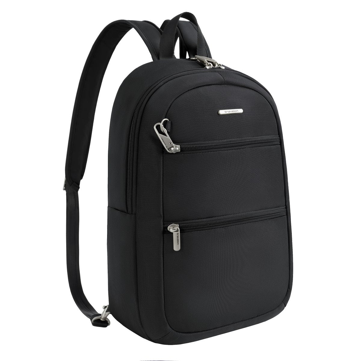Travelon Unisex Anti-Theft Classic Convertible Sling Backpack in Black, anti-theft with locking zippers. Style#: 43719-500