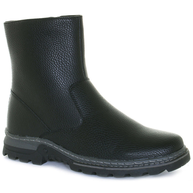 Mid-height black winter boot with waterproof polyurethane upper, easy side zipper, and rugged grip outsole; insulated with Warmtex and Radiantex lining for cold weather. Style #T19680-B20