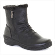 Black ankle boot with dual side zippers and a sleek design; features waterproof synthetic upper and cozy pile lining for warm, easy winter wear. Style #T21621-B20