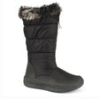 Tall black winter boot with waterproof nylon upper, plush faux fur collar, and front zipper closure; features thick lining, insulation, and rugged sole for cold-weather comfort. Style #T19608-B20