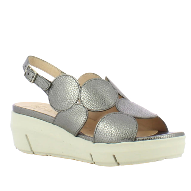 Metallic lead-grey ankle boot with rounded toe, side zipper, removable cushioned insole, and a lightweight WondersFly™ wedge sole for stylish cold-season comfort. Style #D8210-0302