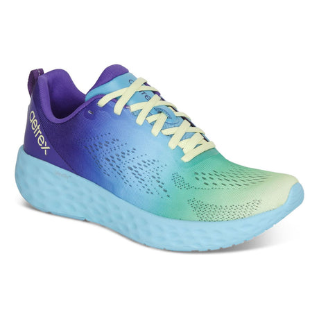 Aetrex Danika Women’s Arch Support Sneakers with gradient colouring, breathable mesh upper, cushioned removable insole, and durable rubber outsole for comfort and support.