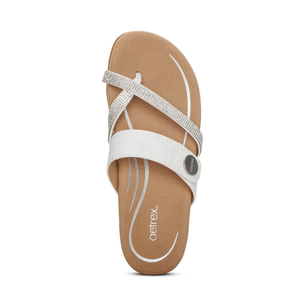 Aetrex Izzy Women's Adjustable Slide Sandal – White Sparkle