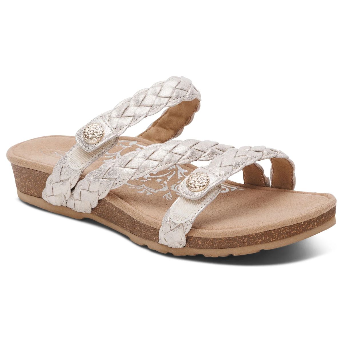 Aetrex Josie Women's Adjustable Braided Slide in Champagne