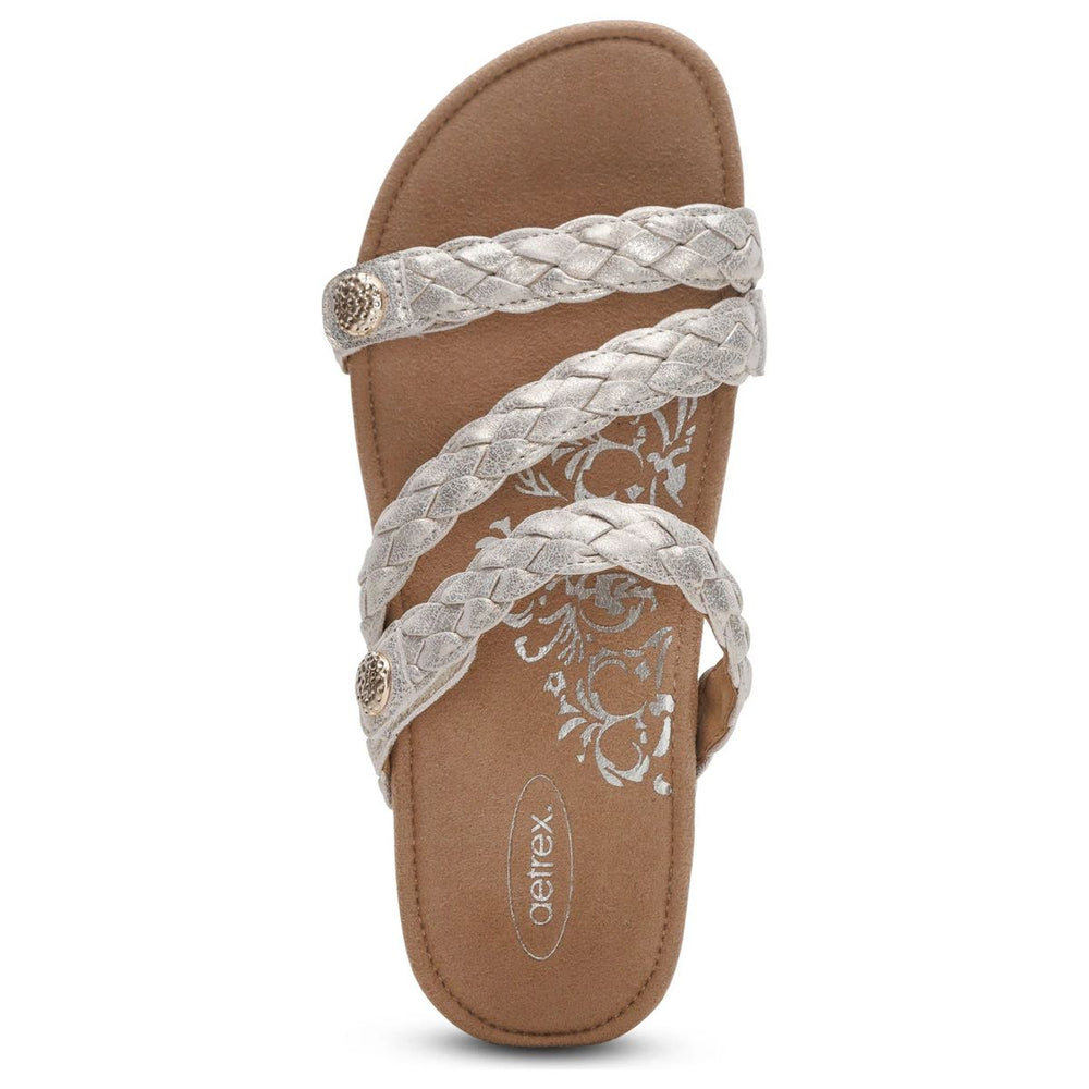 Aetrex Josie Women's Adjustable Braided Slide in Champagne