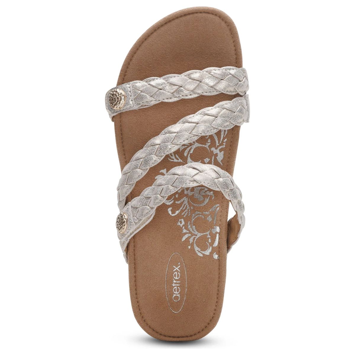Aetrex Josie Women's Adjustable Braided Slide in Champagne