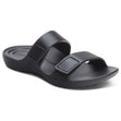 Women’s black gloss two-strap slide sandal made of waterproof EVA foam with a contoured orthotic footbed. Style #ST9310W