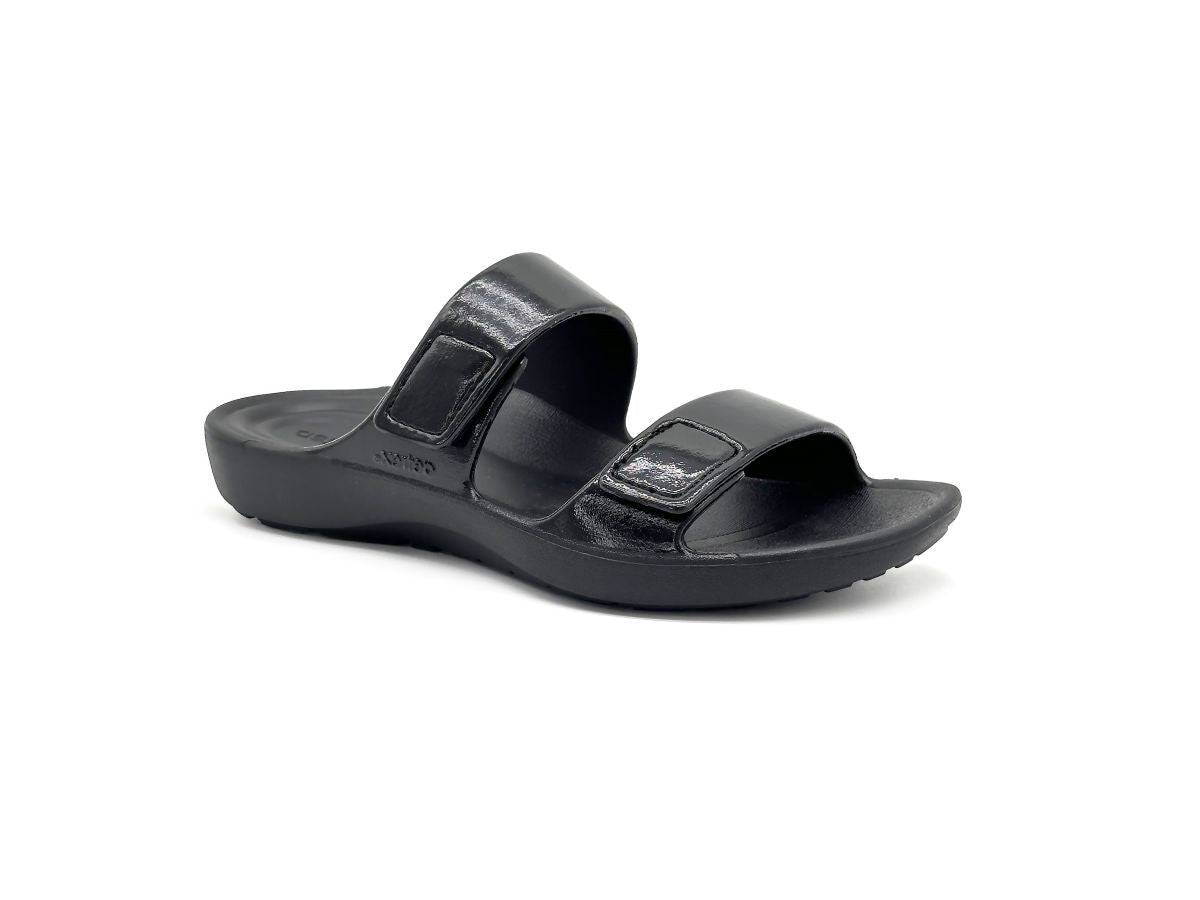 Aetrex Kaia Women's Two Band Slide – Black Gloss