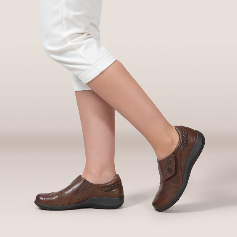 Aetrex Karina Women's Monk Strap Velcro Brown