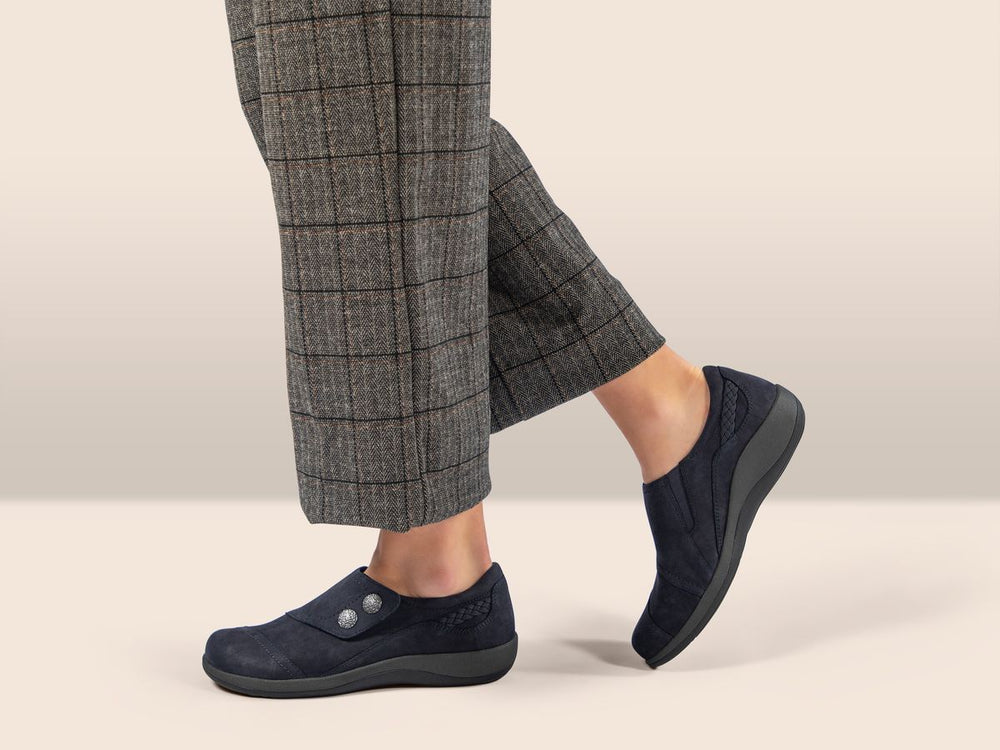 Aetrex Karina Women's Monk Strap Velcro Navy