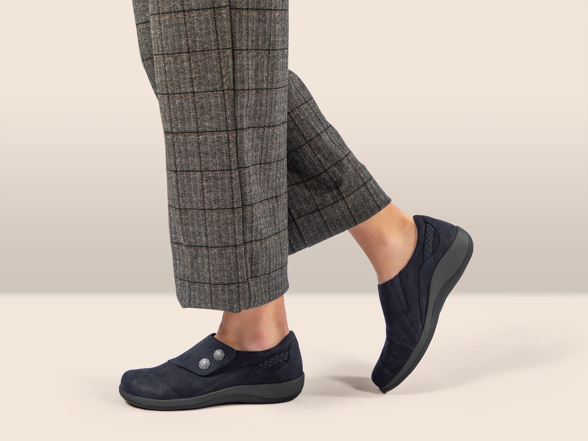 Aetrex Karina Women's Monk Strap Velcro Navy