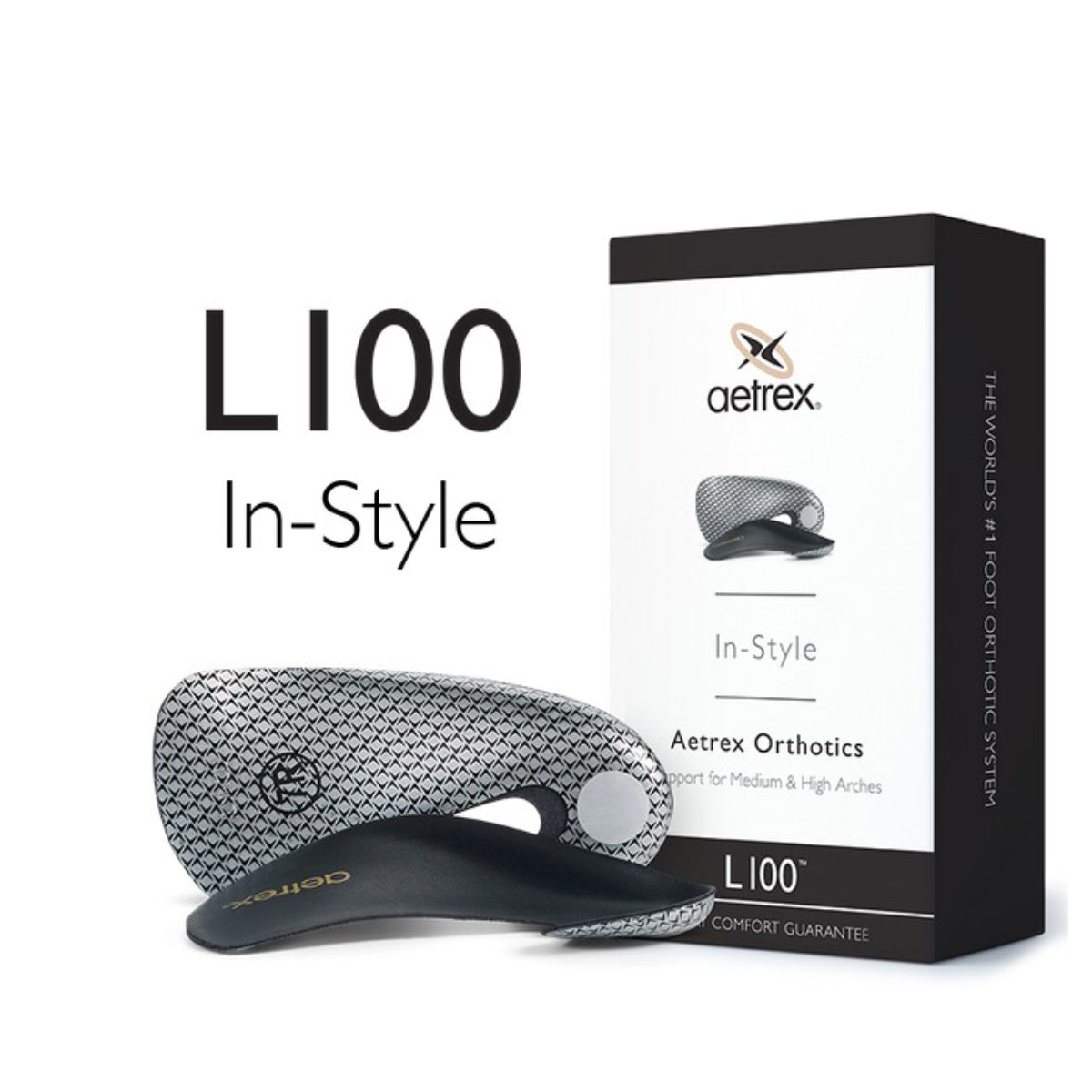 Side view of the Aetrex Fashion Orthotic C/N for men showing its thin, flexible structure with contoured arch support and smooth polyurethane leather top.