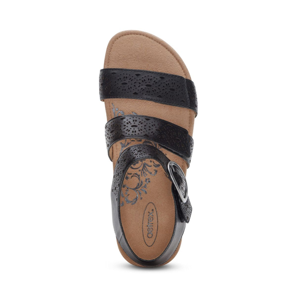 Aetrex Lilly Women's Quarter Strap Cutout Sandal – Black