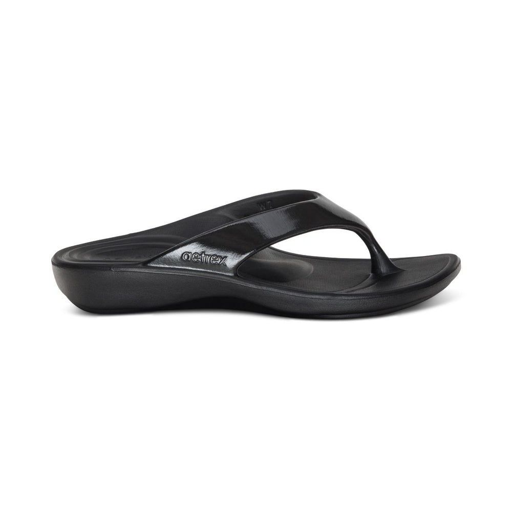 Aetrex Maui Women's Orthotic Flips – Black Gloss