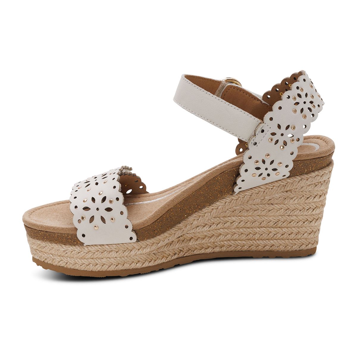 Aetrex Sydney Women's Quarter Strap Espadrille Wedge in Ivory