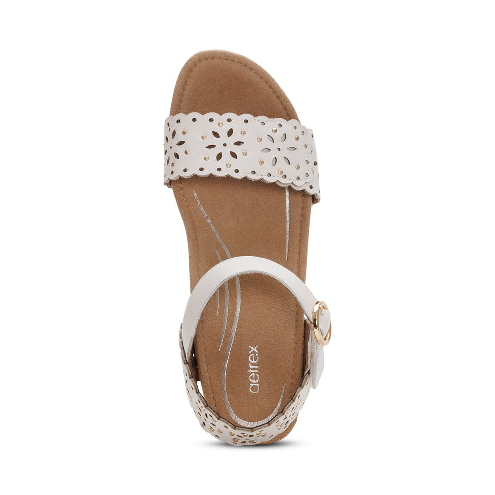 Aetrex Sydney Women's Quarter Strap Espadrille Wedge in Ivory
