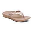 Women's champagne beige thong sandal with metallic braided straps and a contoured orthotic footbed. Style #ST3503W
