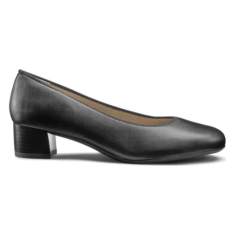 Black leather Ara Vivian women’s pump with low block heel, side profile view, 16601-17, on white background.