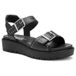 Ara black leather wedge sandal with silver stud accents, double adjustable buckle straps, and white platform sole. Style #33517-01