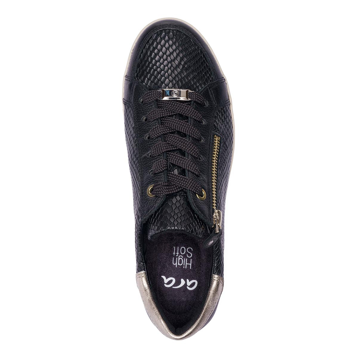 Ara Rei-Low Women's Zip Sneaker in Black Silver