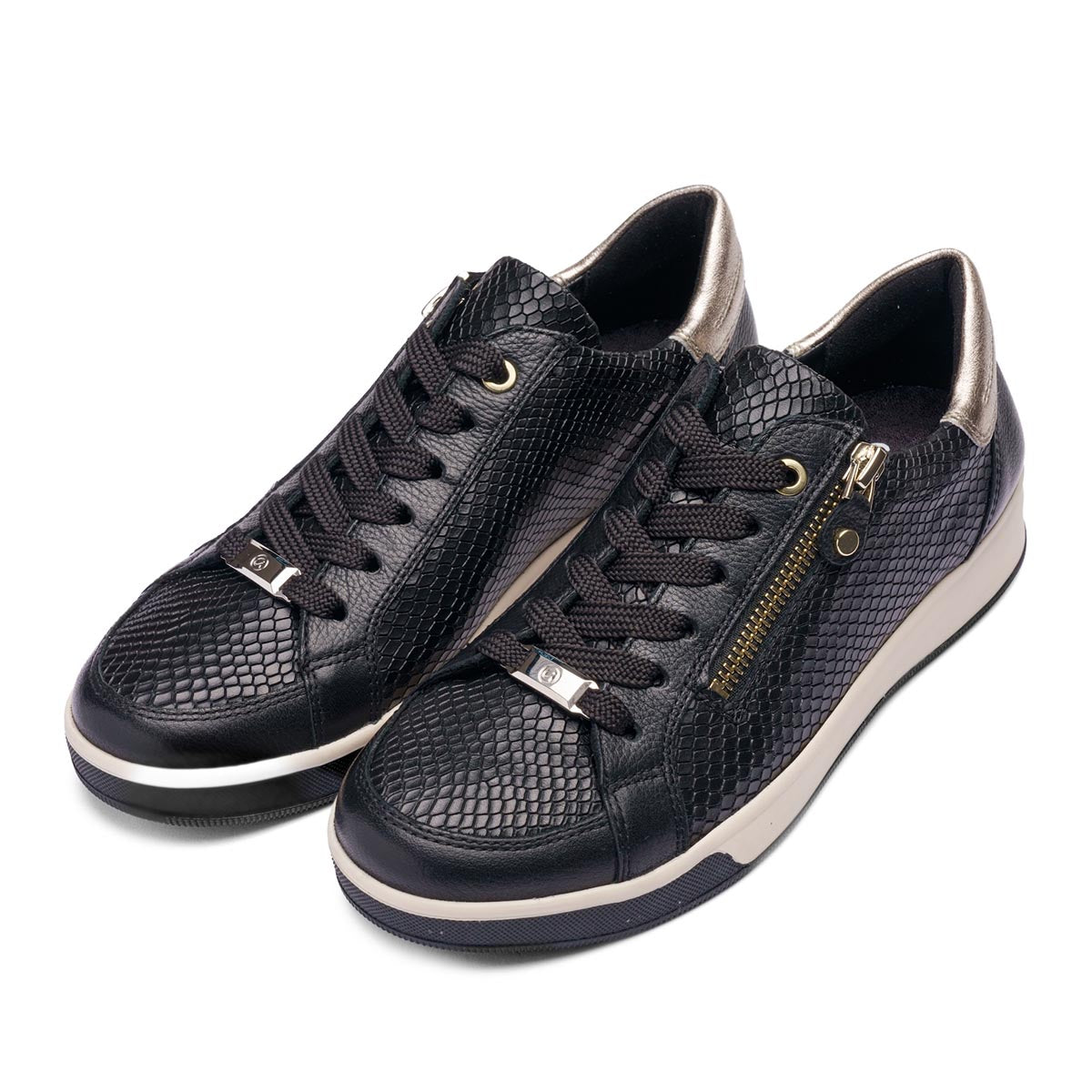 Ara Rei-Low Women's Zip Sneaker in Black Silver